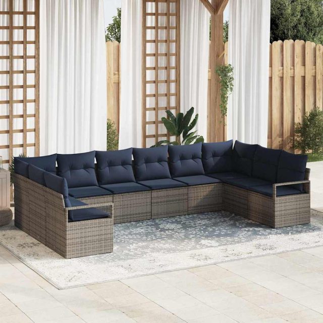 vidaXL Sofa Set mit Kissen 10 pcs Grau Poly-Rattan