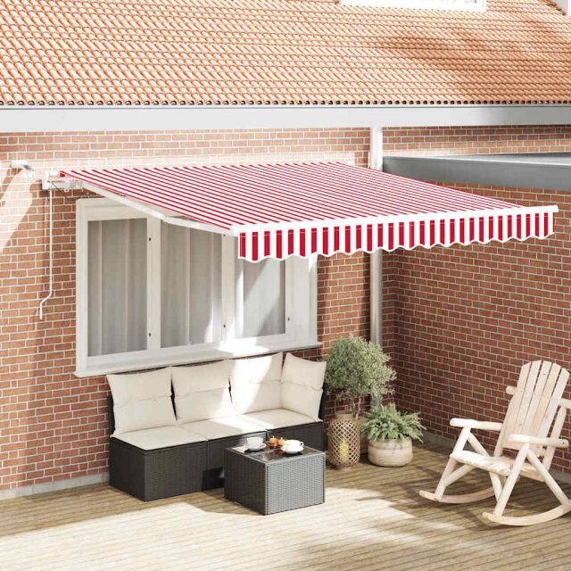 vidaXL Ausziehbare Markise Rot und Weiß 350 x 250 cm Polyester