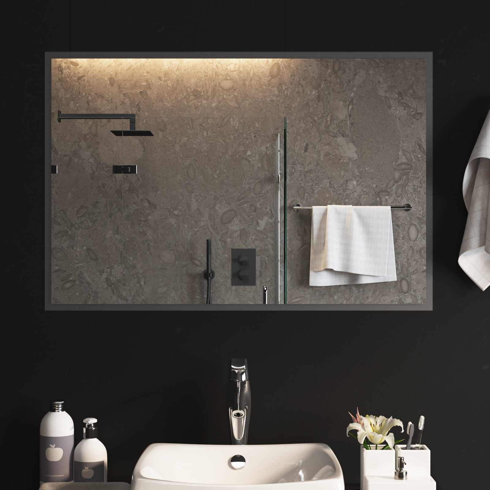 vidaXL LED-Badezimmerspiegel Transparent 90 x 60 cm Gehärtetes Glas