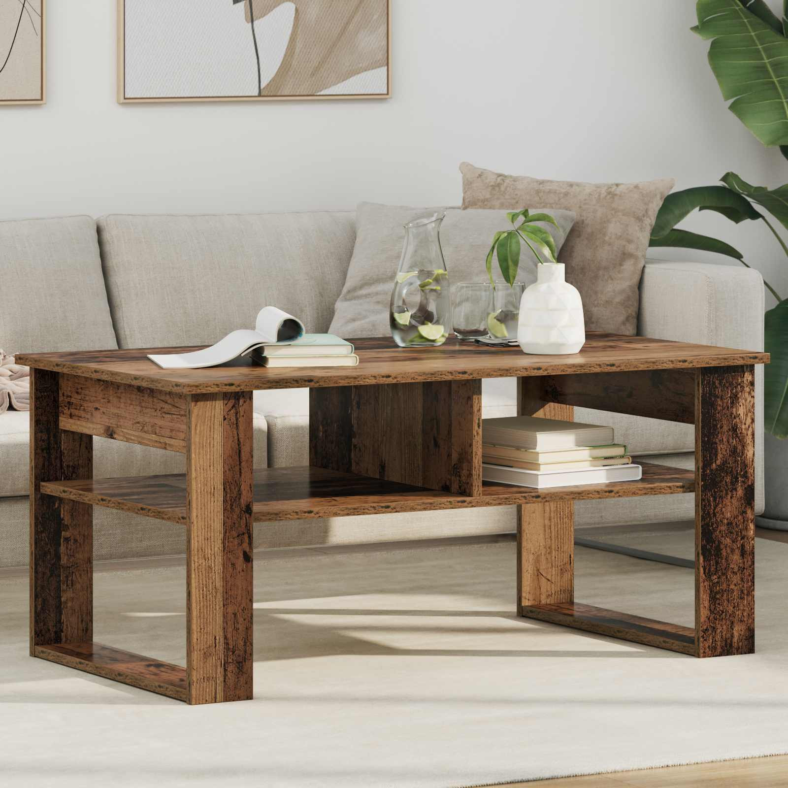 vidaXL Couchtisch mit Speicher Altholz 96 x 54 x 44 cm Holzwerkstoff