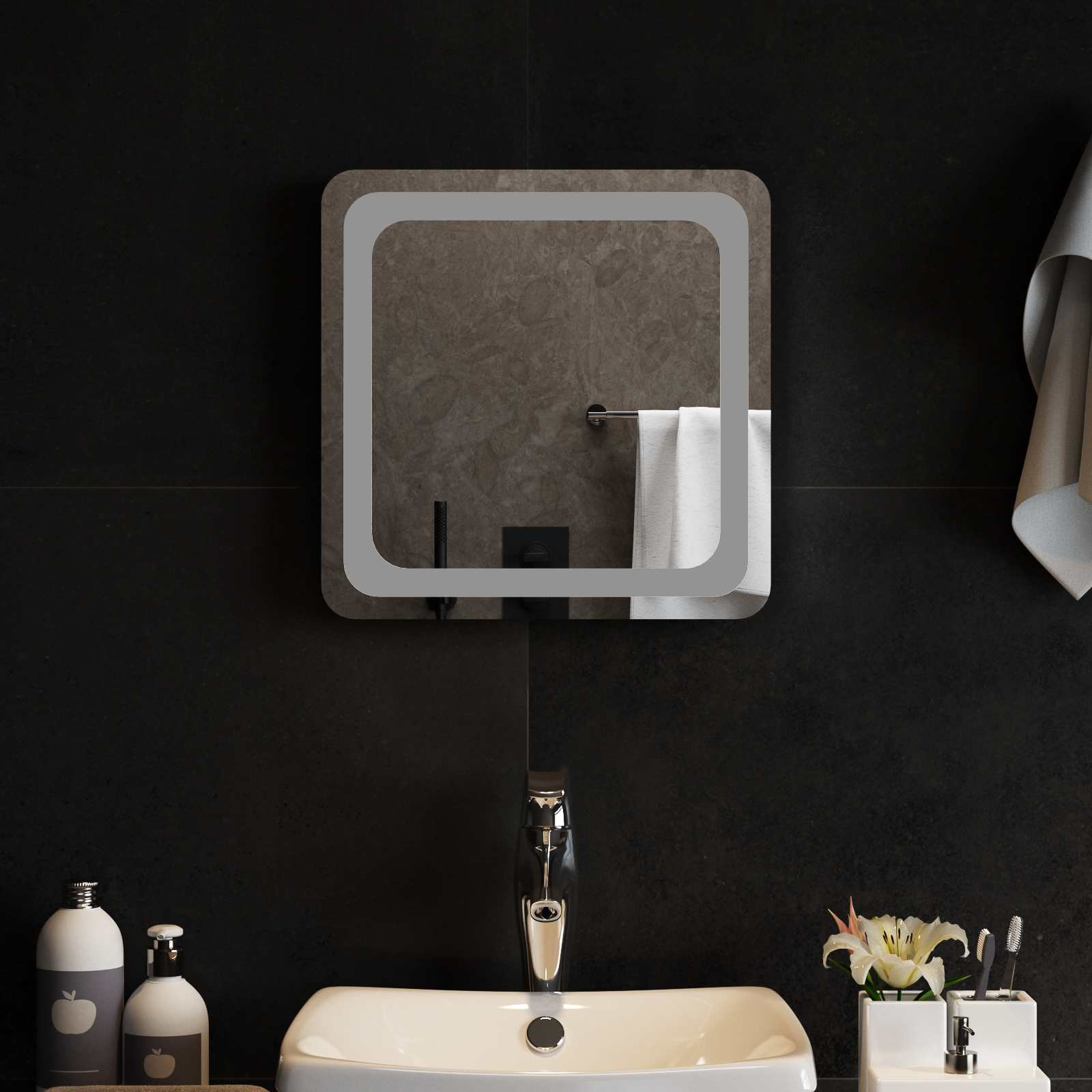 vidaXL LED-Badezimmerspiegel Transparent 40 x 40 cm Gehärtetes Glas