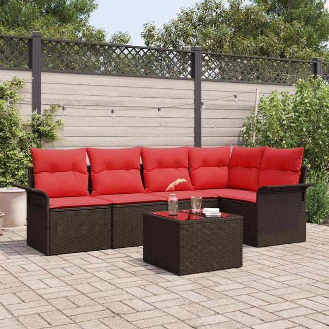 vidaXL Gartensofa-set mit Kissen 6 pcs Braun Poly-Rattan