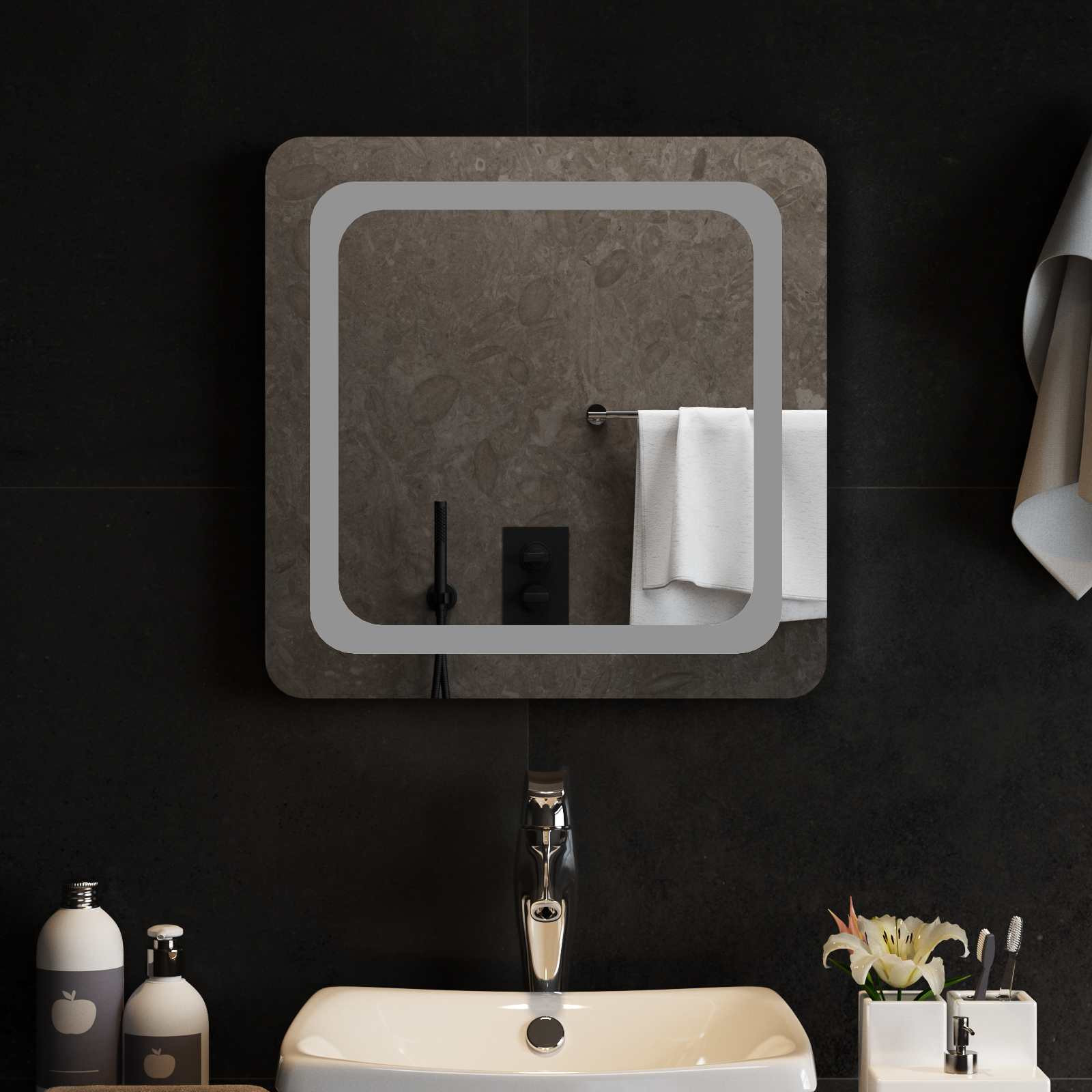 vidaXL LED-Badezimmerspiegel Transparent 50 x 50 cm Gehärtetes Glas
