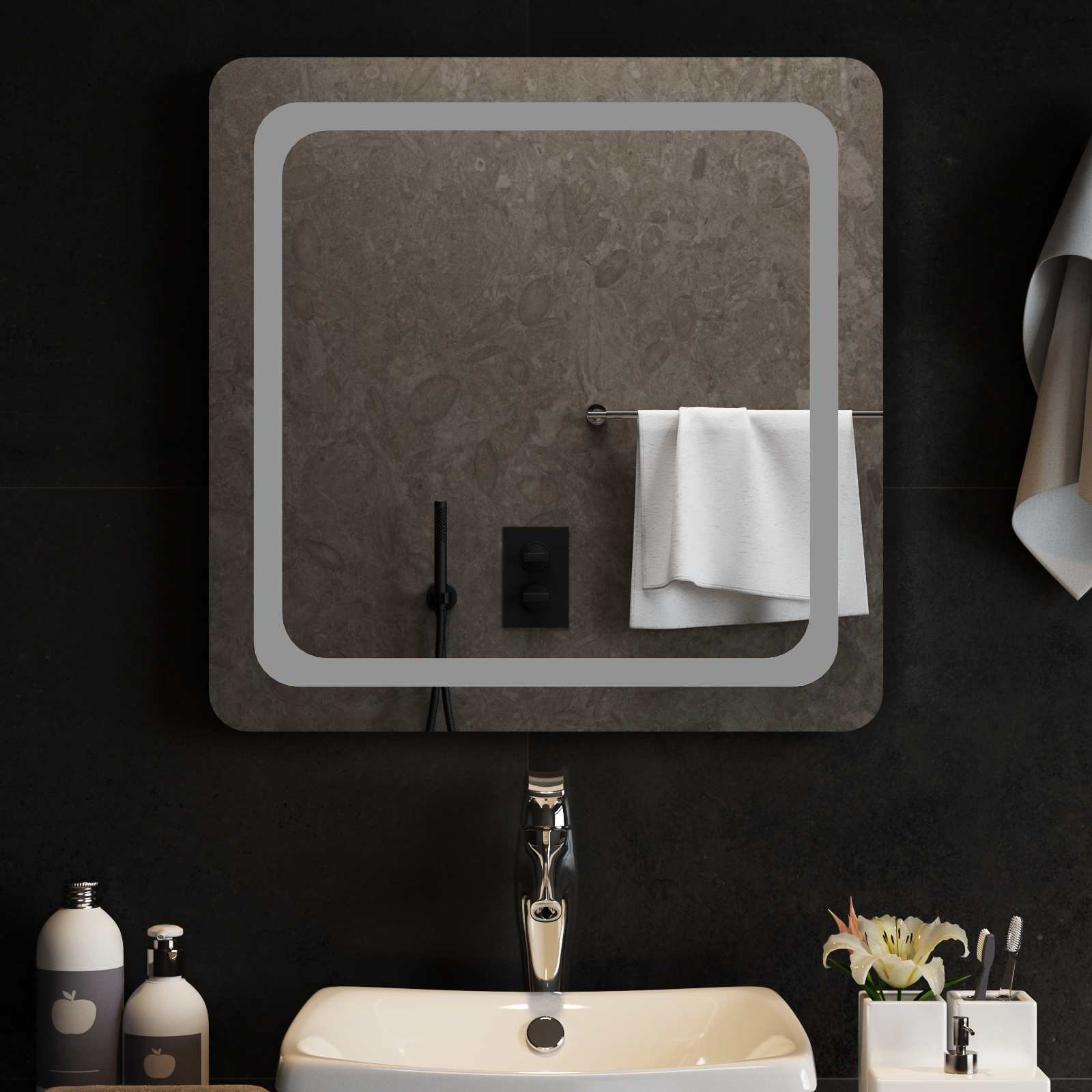 vidaXL LED-Badezimmerspiegel Transparent 60 x 60 cm Gehärtetes Glas