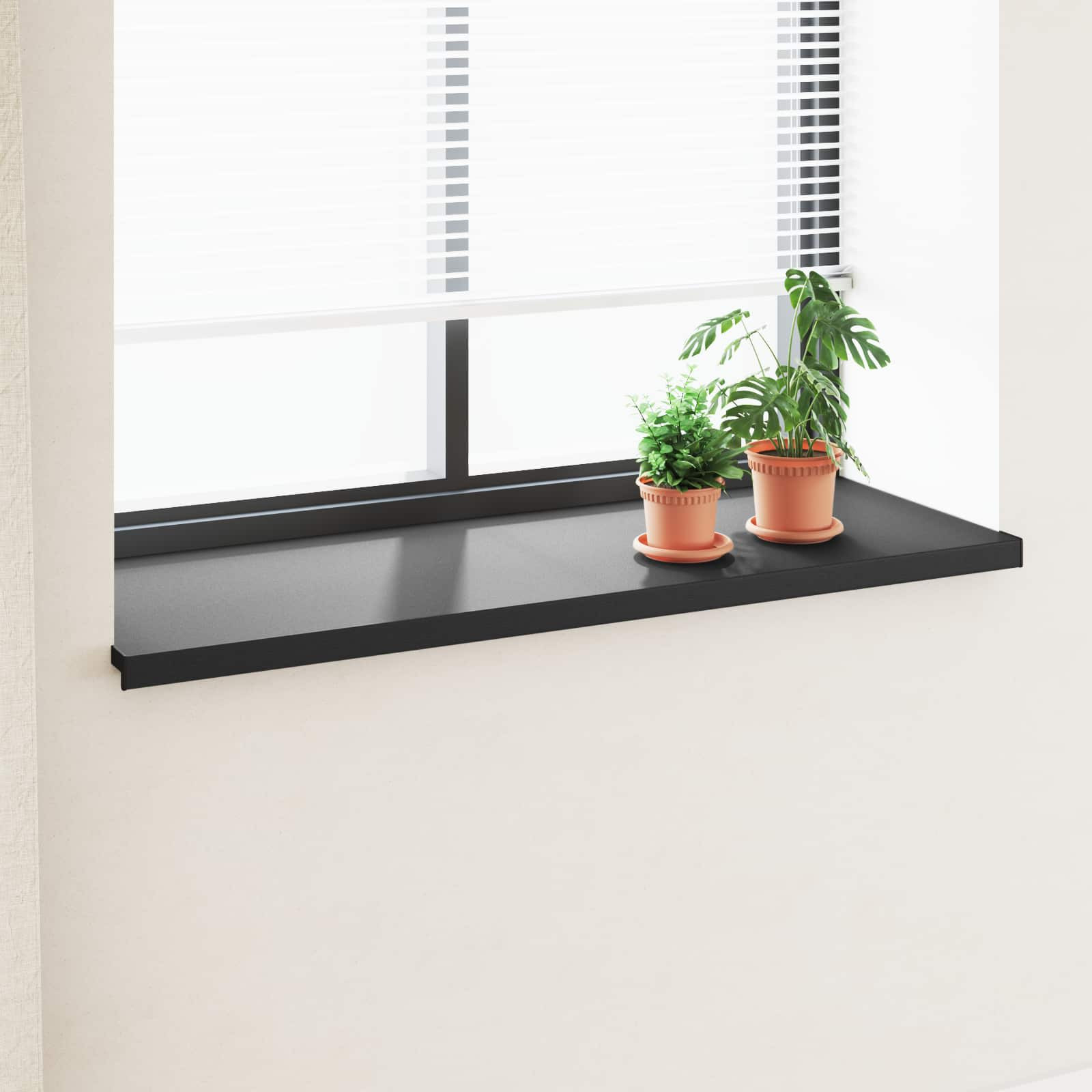 vidaXL Fensterbank Schwarz mit Holzmaserung 140 x 50 x 4,5 cm PVC