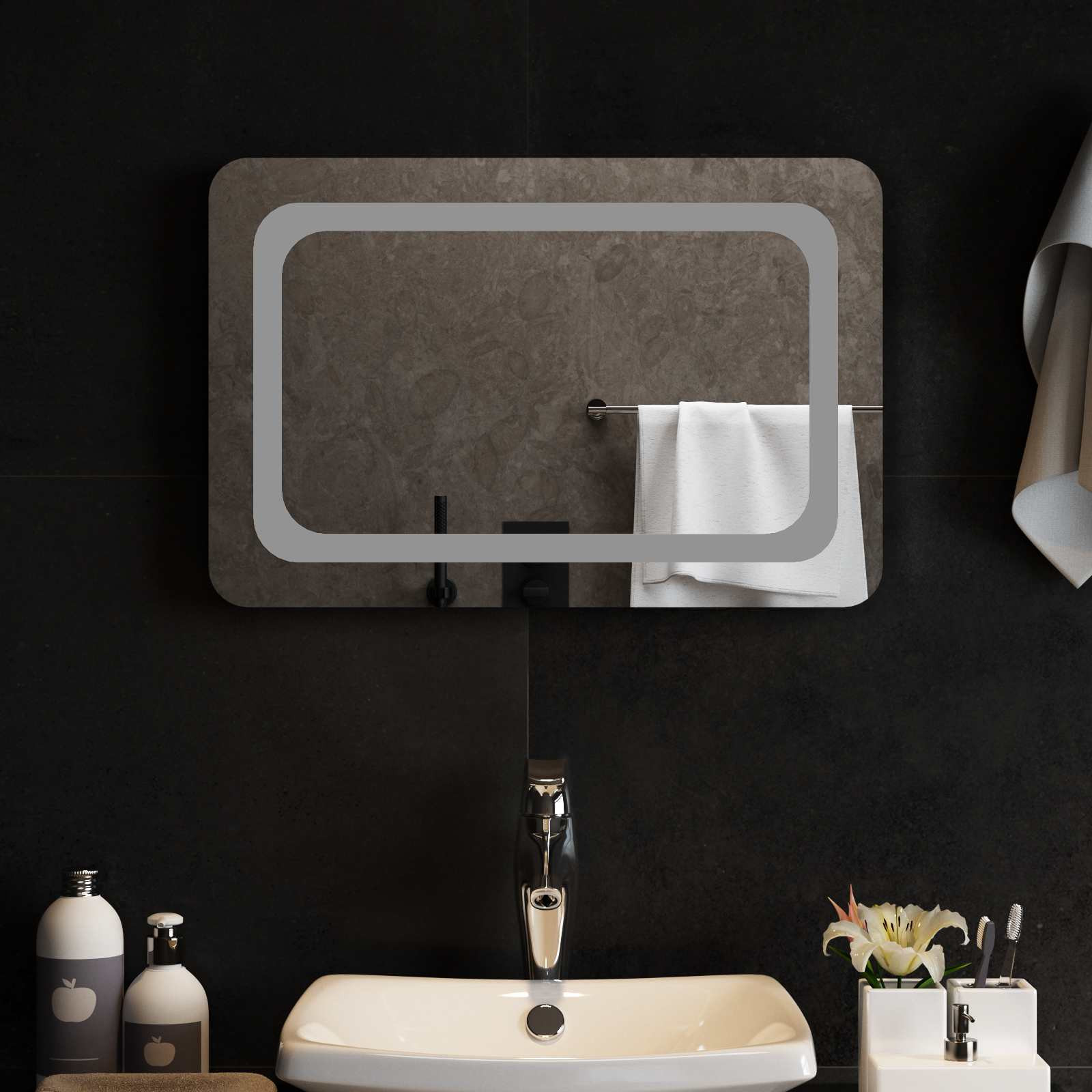 vidaXL LED-Badezimmerspiegel Transparent 60 x 40 cm Gehärtetes Glas
