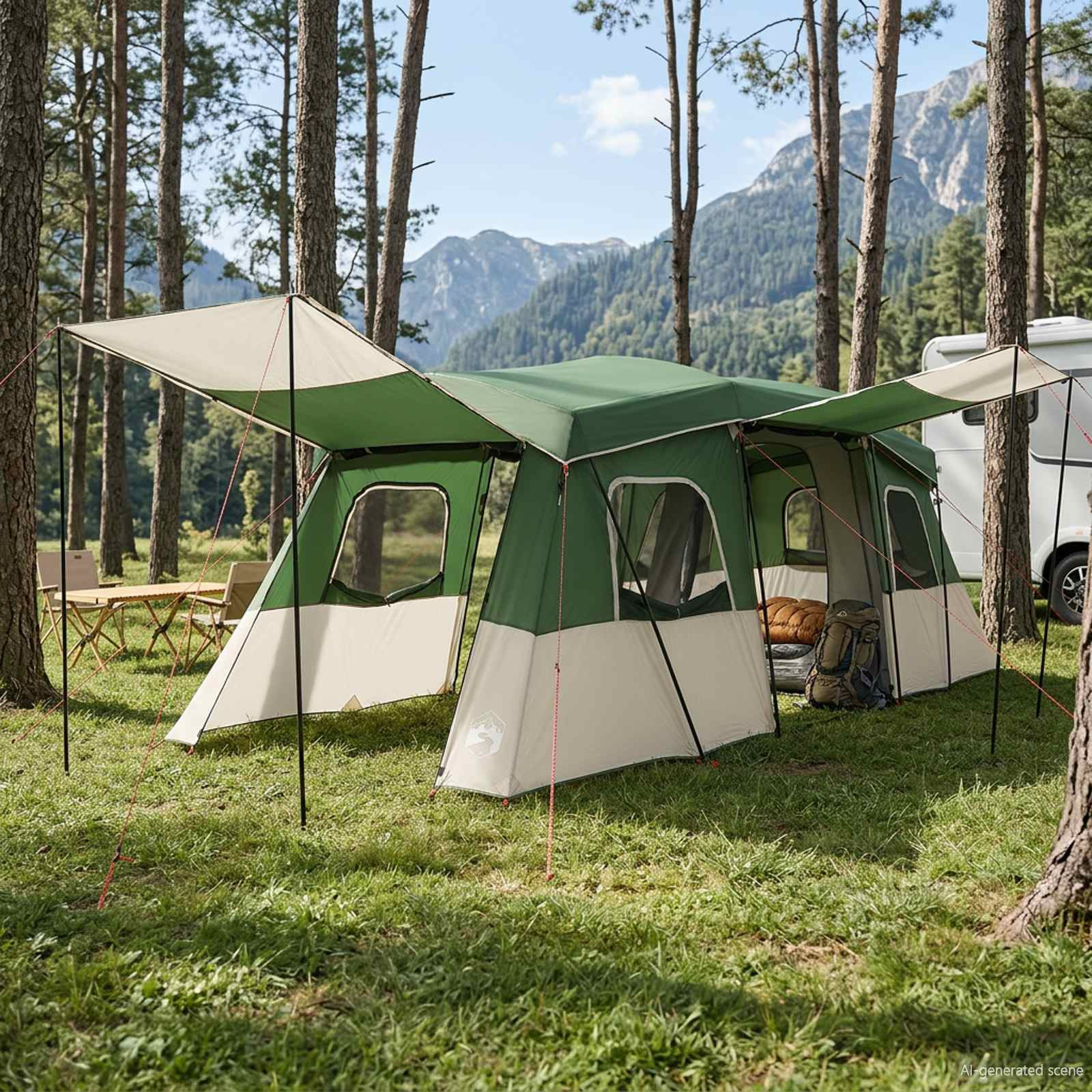 vidaXL 3 Personen 3-Personen Grün 185T Polyester mit PU-Beschichtung