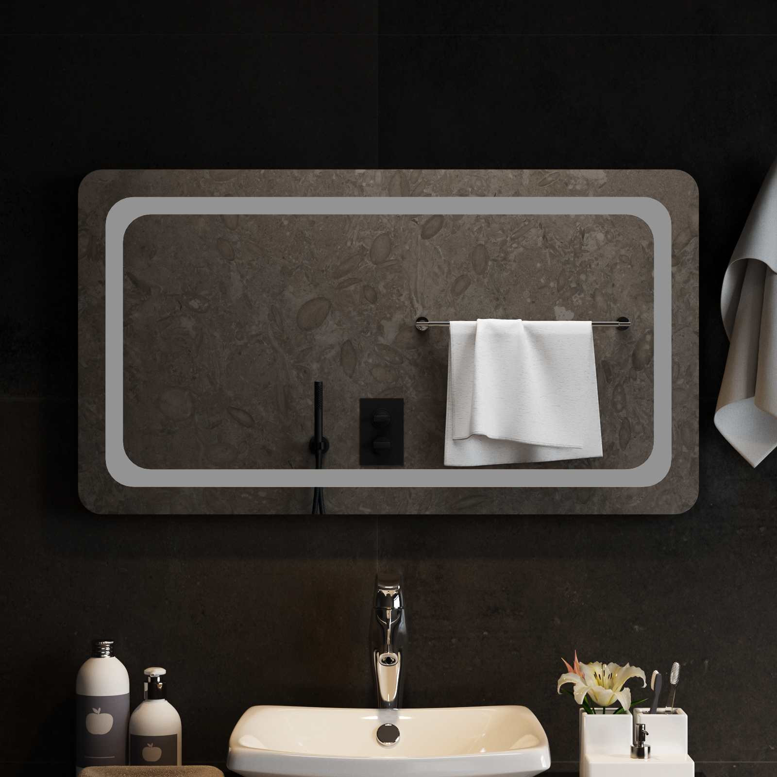 vidaXL LED-Badezimmerspiegel Transparent 90 x 50 cm Gehärtetes Glas