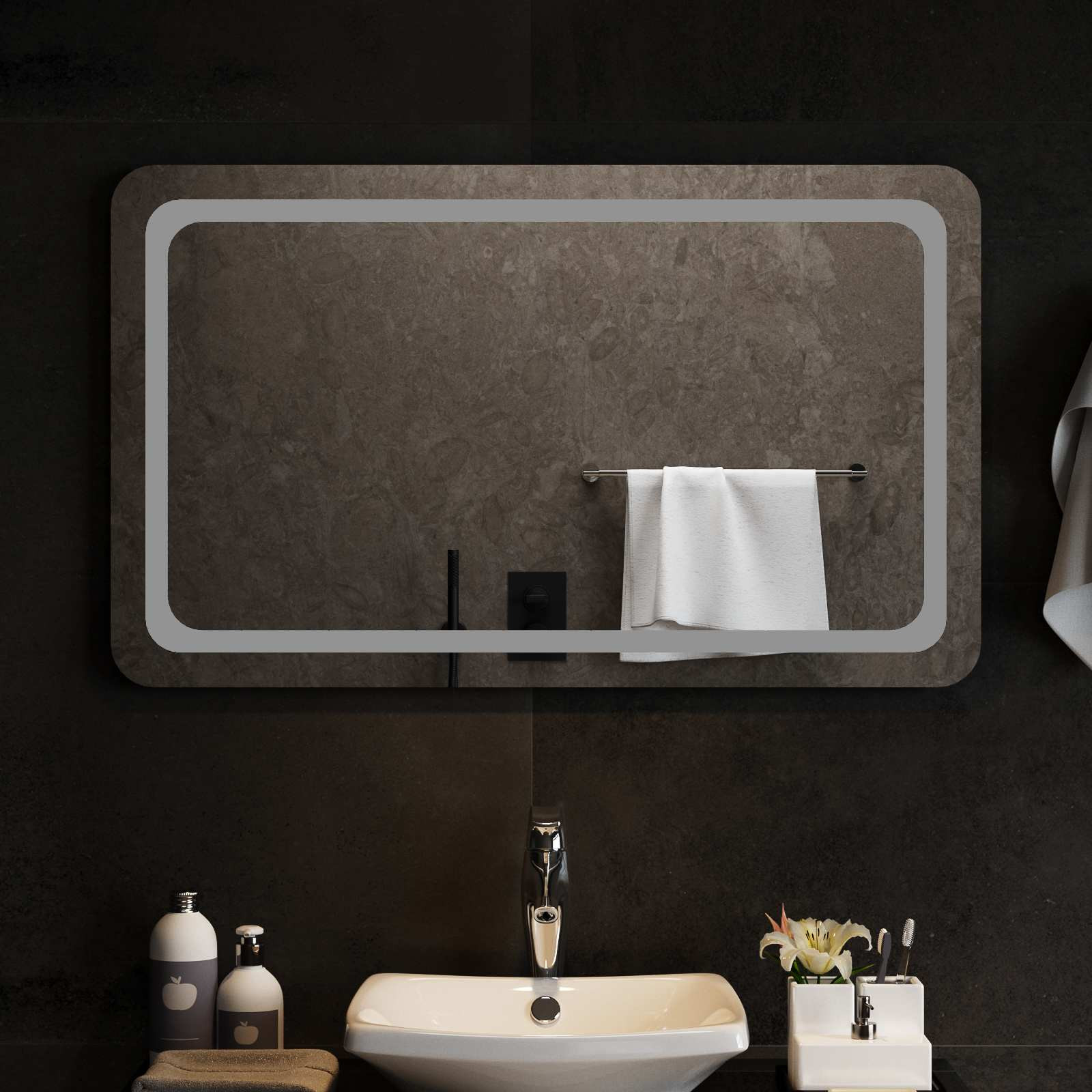 vidaXL LED-Badezimmerspiegel Transparent 100 x 60 cm Gehärtetes Glas