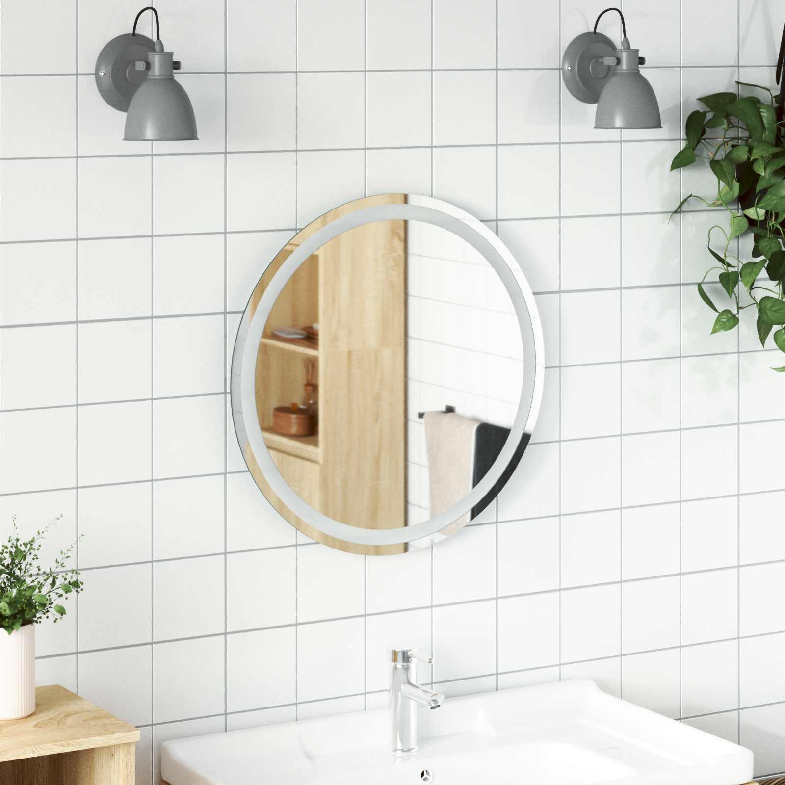 vidaXL LED-Badezimmerspiegel Transparent Ø 60 cm Gehärtetes Glas