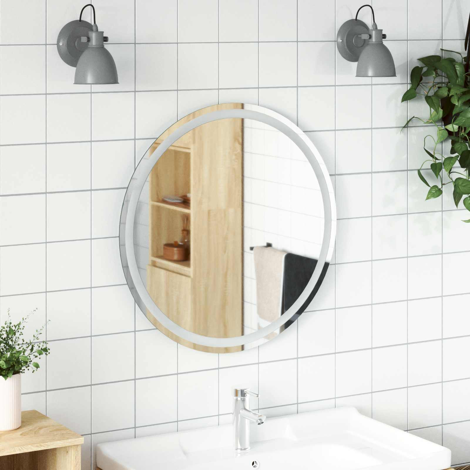 vidaXL LED-Badezimmerspiegel Transparent Ø 70 cm Gehärtetes Glas