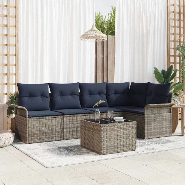 vidaXL Gartensofa-set mit Kissen 6 pcs Grau Poly-Rattan