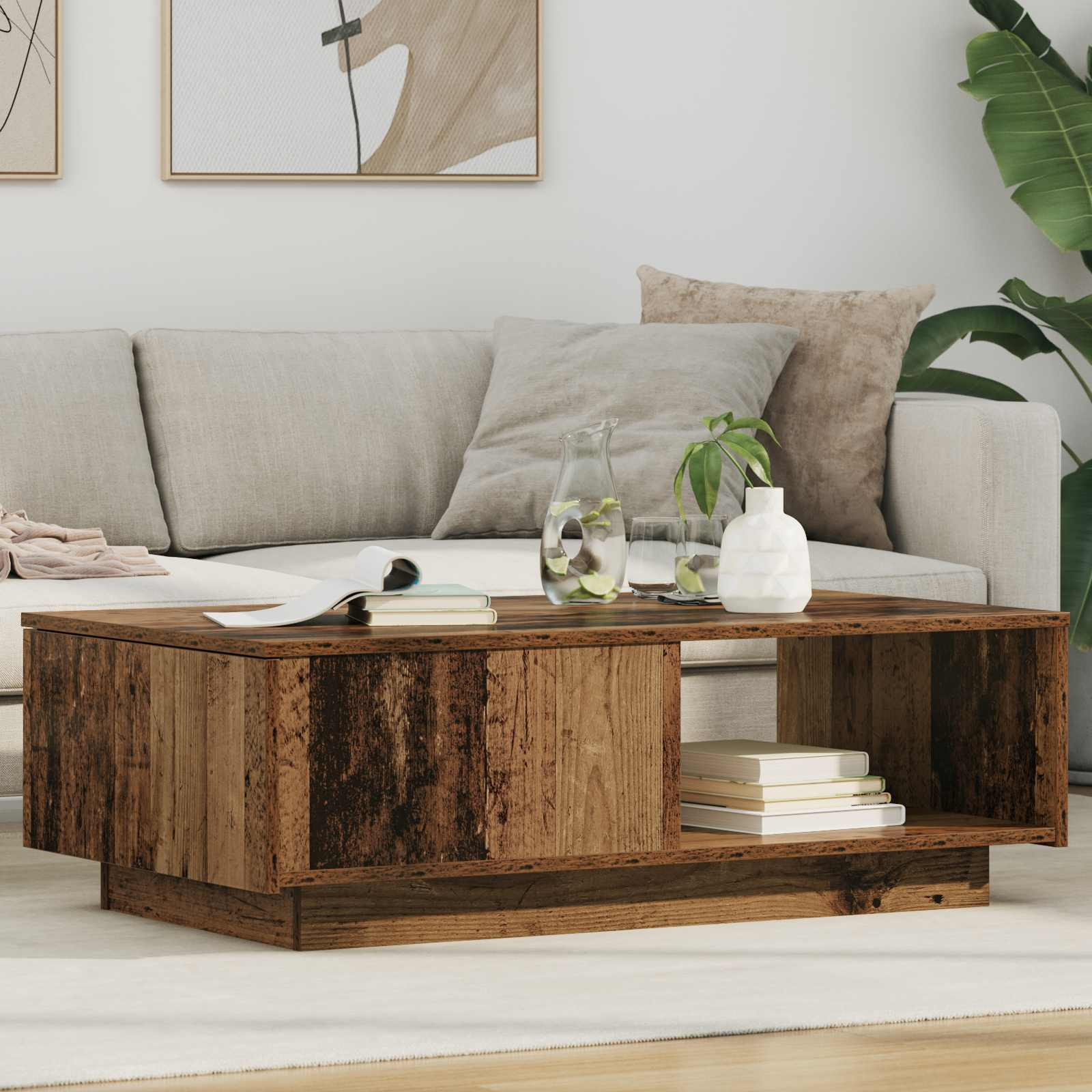 vidaXL Couchtisch mit Schubladen Altholz 95 x 55 x 31 cm Holzwerkstoff