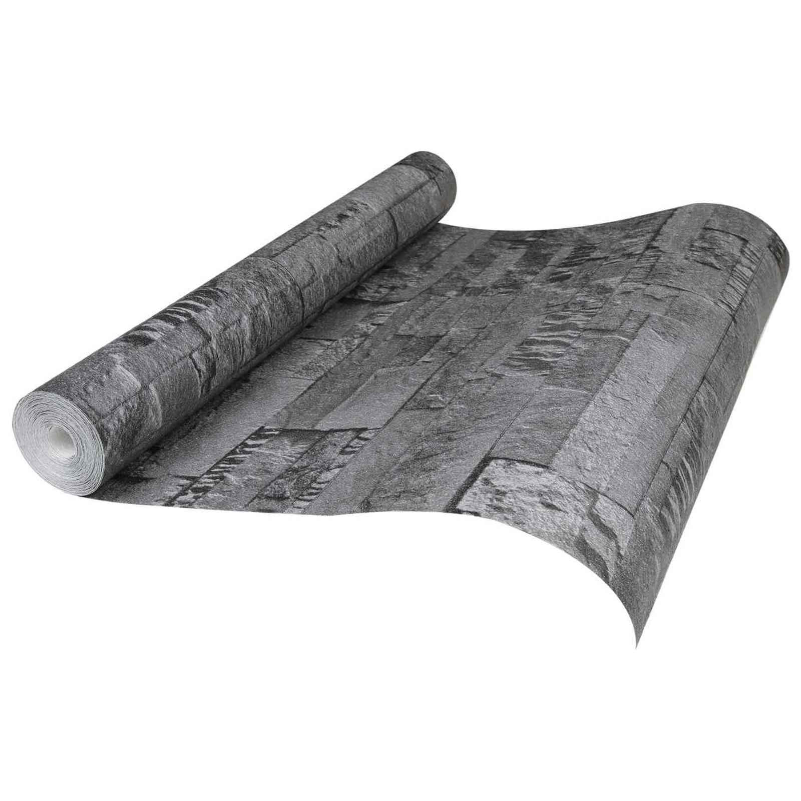 vidaXL 3D Stein Tapete Schwarz 10 x 0,53 m Vliesstoff