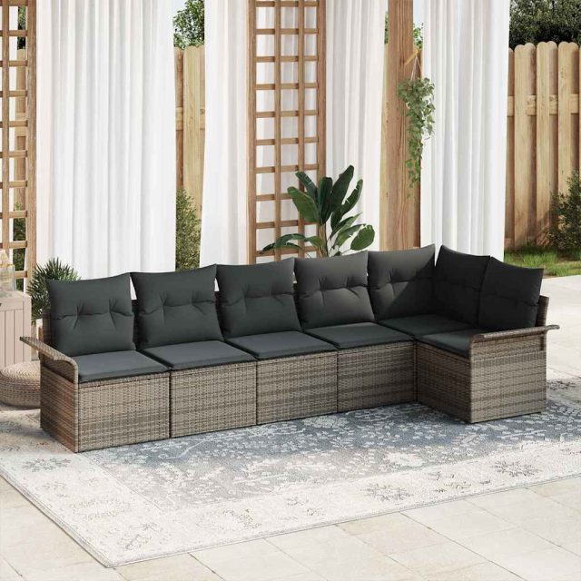 vidaXL Gartensofa-set mit Kissen 6 pcs Grau Poly-Rattan