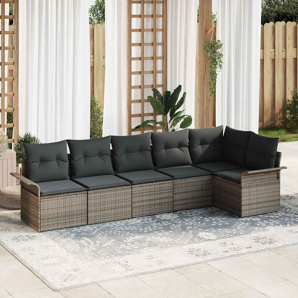 vidaXL Gartensofa-set mit Kissen 6 pcs Grau Poly-Rattan