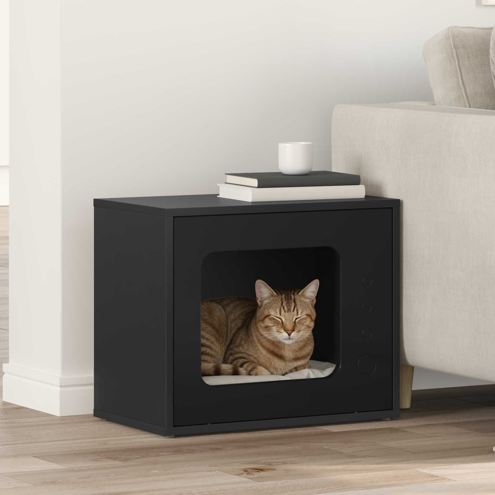 vidaXL Katzenhaus Schwarz 51 x 30 x 42,5 cm Holzwerkstoff
