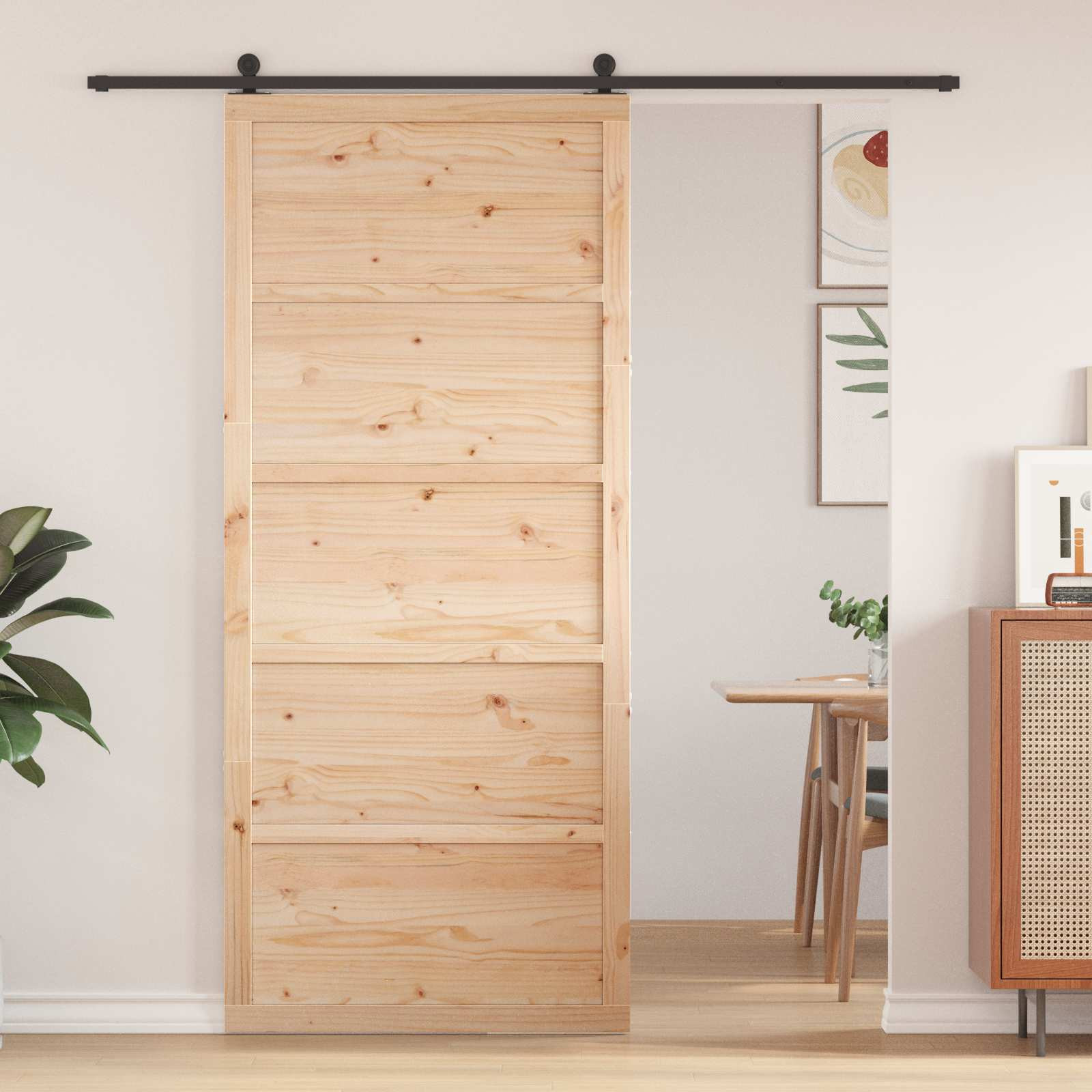 vidaXL Scheunentür Natur 90 x 2,5 x 208 cm Massives Kiefernholz