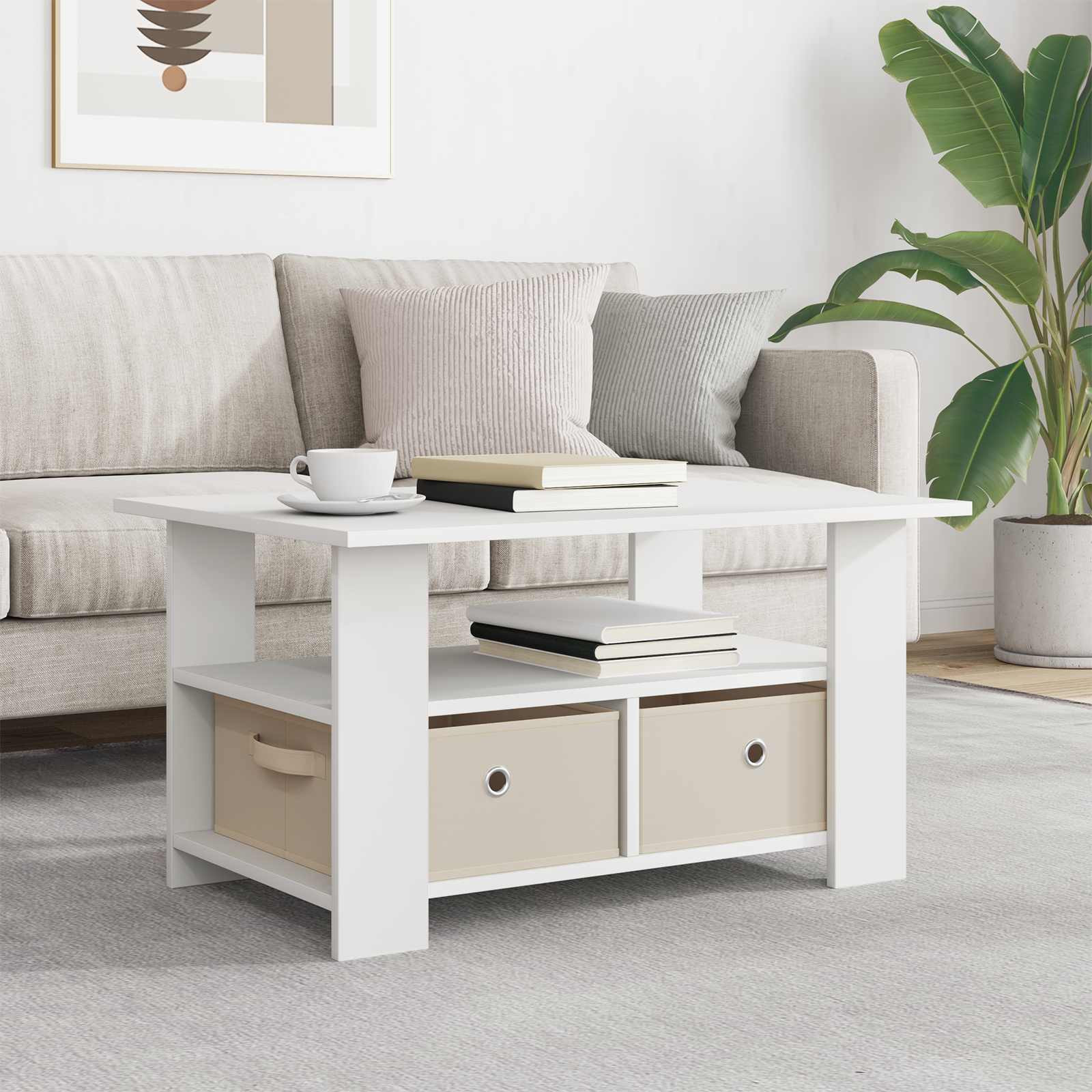 vidaXL Couchtisch mit Schubladen Weiß 77 x 55 x 42 cm Holzwerkstoff