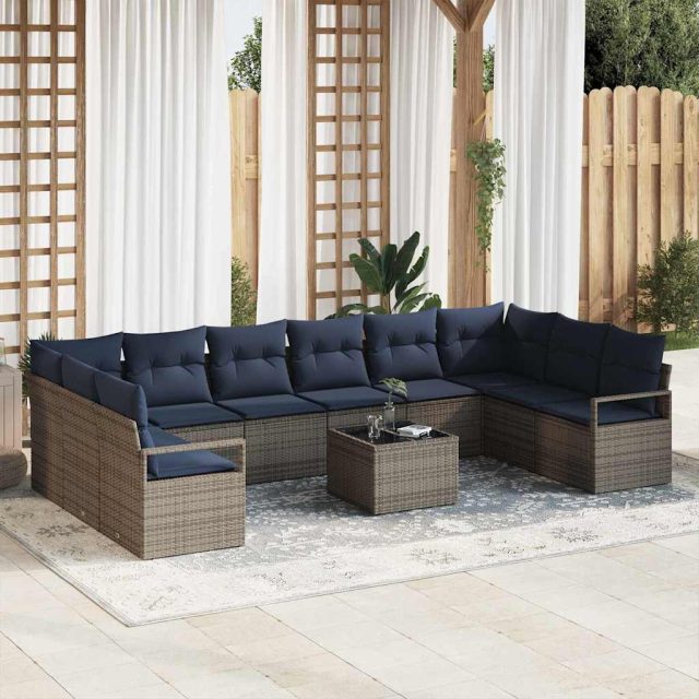 vidaXL Sofa Set mit Kissen 11 pcs Grau Poly Rattan