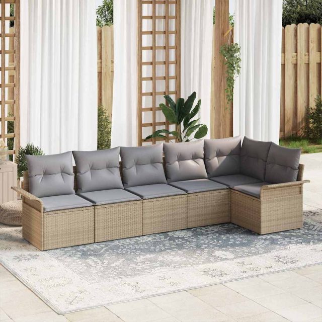 vidaXL Gartensofa-set mit Kissen 6 pcs Beige Poly-Rattan