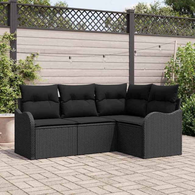 vidaXL Gartensofa-set Schwarz Poly-Rattan