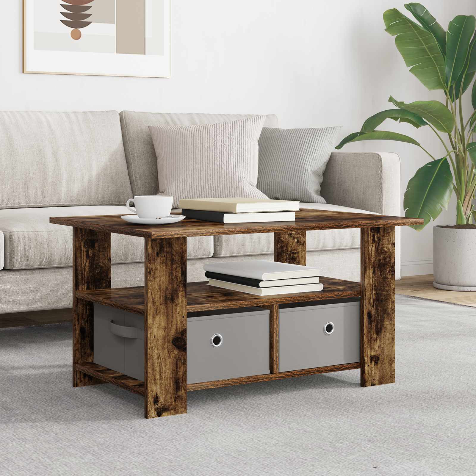 vidaXL Couchtisch Geräucherte Eiche 77 x 55 x 42 cm Holzwerkstoff