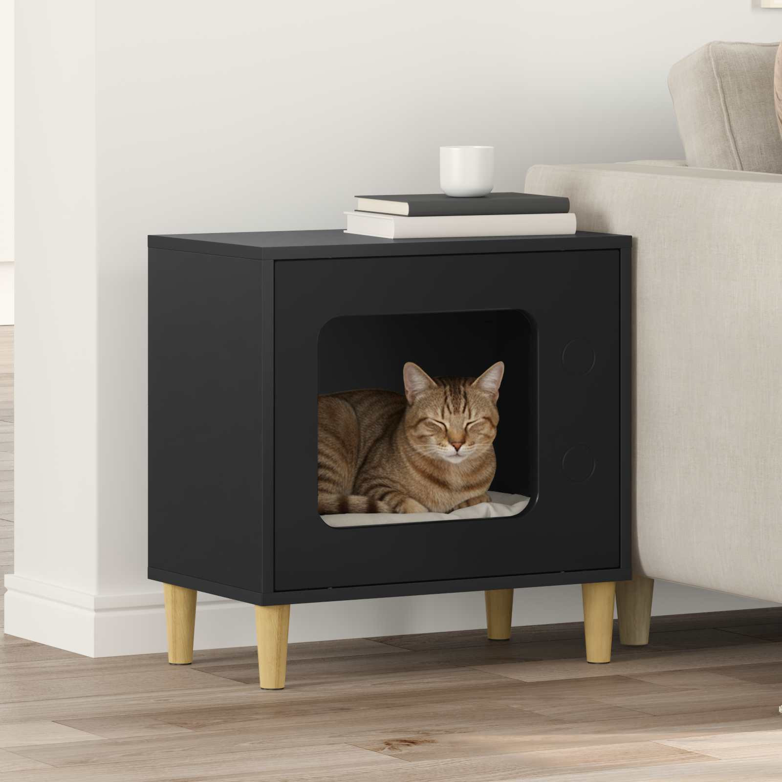 vidaXL Katzenhaus Schwarz 51 x 30 x 52 cm Holzwerkstoff