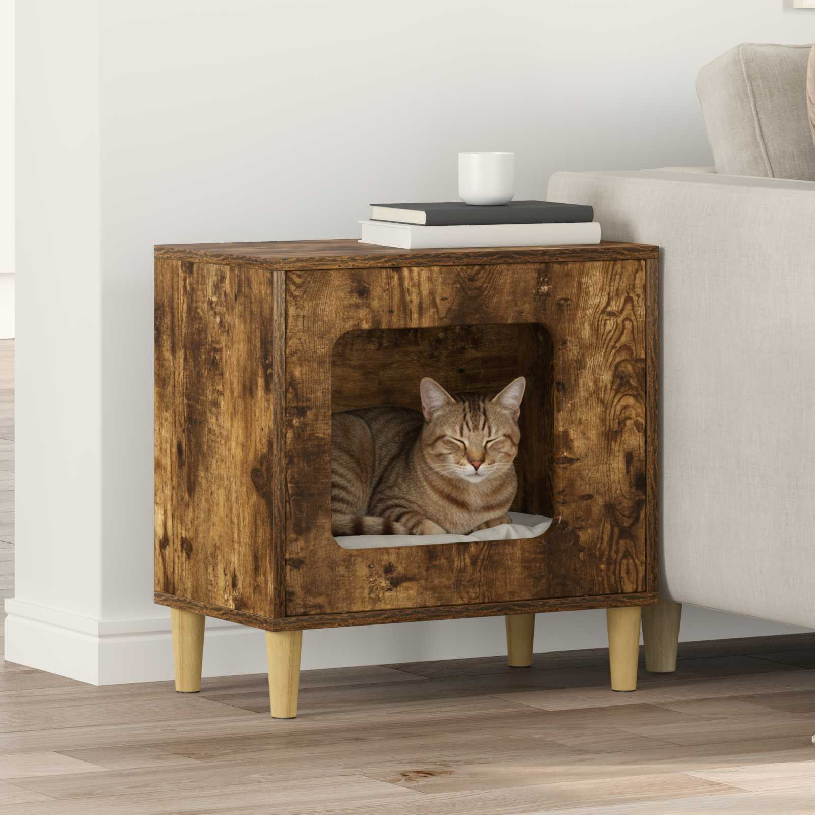 vidaXL Katzenhaus Geräucherte Eiche 51 x 30 x 52 cm Holzwerkstoff