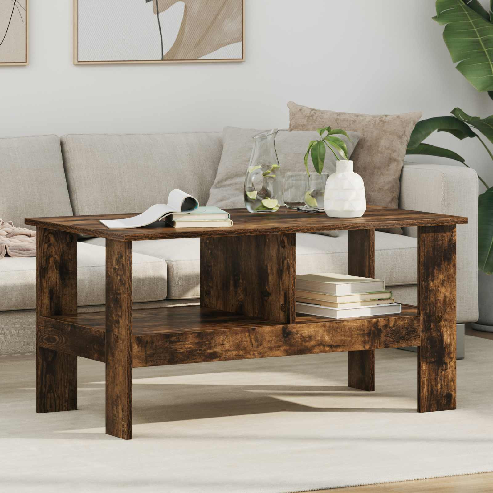 vidaXL Couchtisch Geräucherte Eiche 90 x 50 x 45 cm Holzwerkstoff