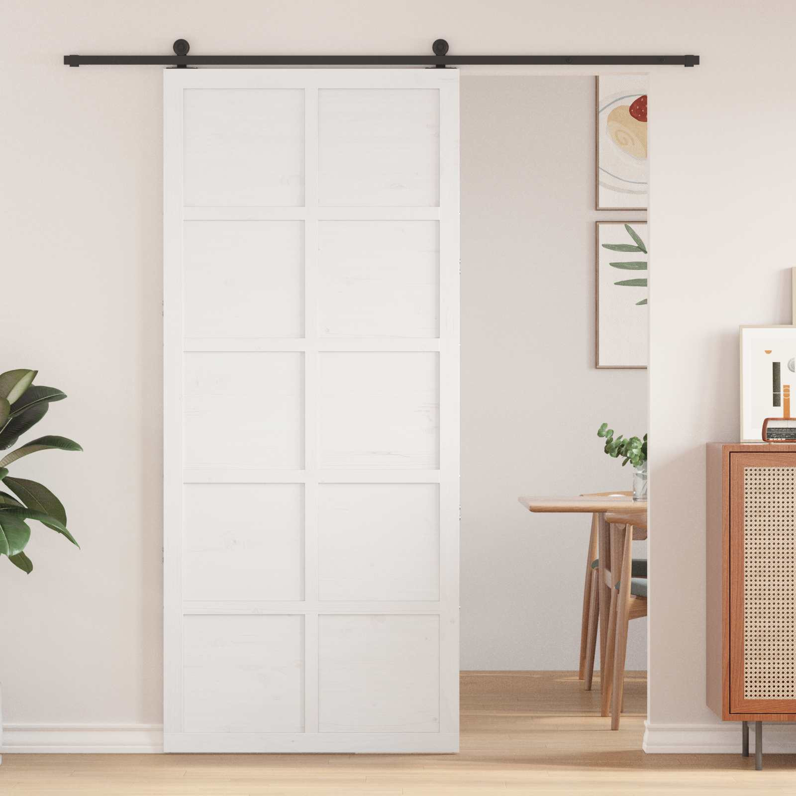 vidaXL Scheunentür Weiß 80 x 2,5 x 208 cm Massives Kiefernholz