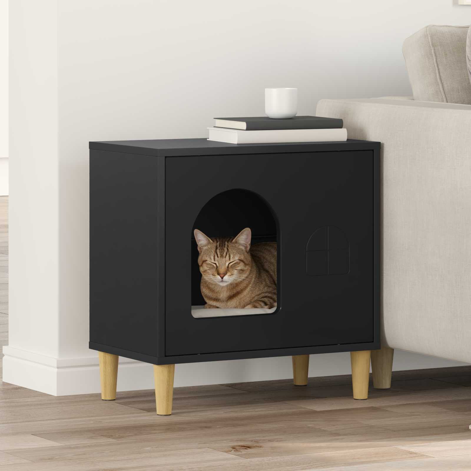 vidaXL Katzenhaus Schwarz 51 x 30 x 52 cm Holzwerkstoff