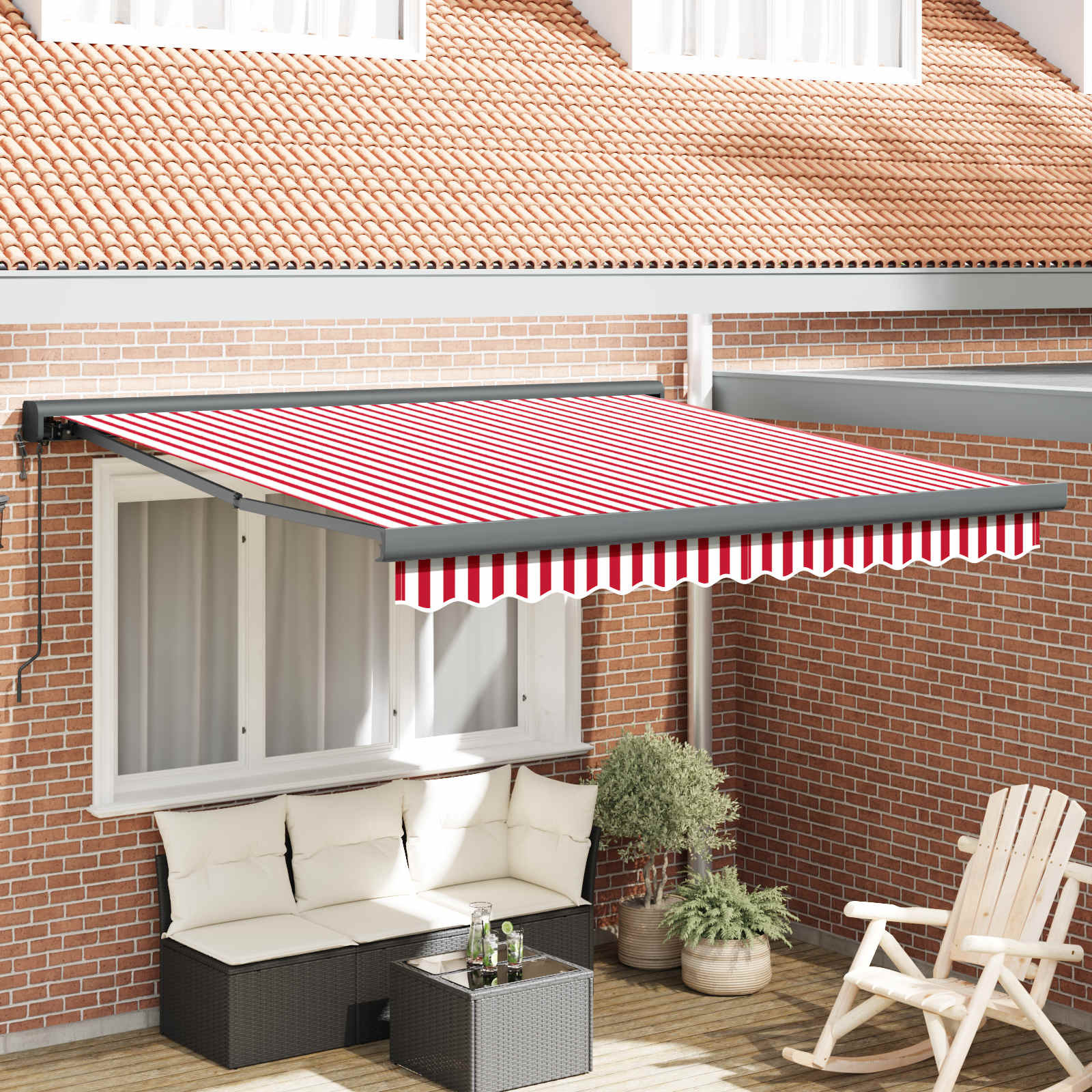 vidaXL Ausziehbare Markise Rot und Weiß 300 x 250 cm Stoff und Metall