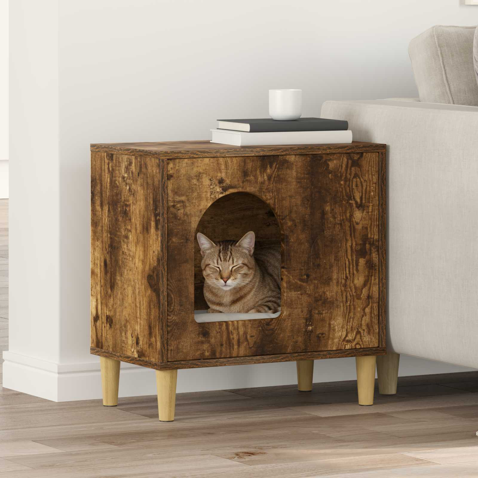 vidaXL Katzenhaus Geräucherte Eiche 51 x 30 x 52 cm Holzwerkstoff