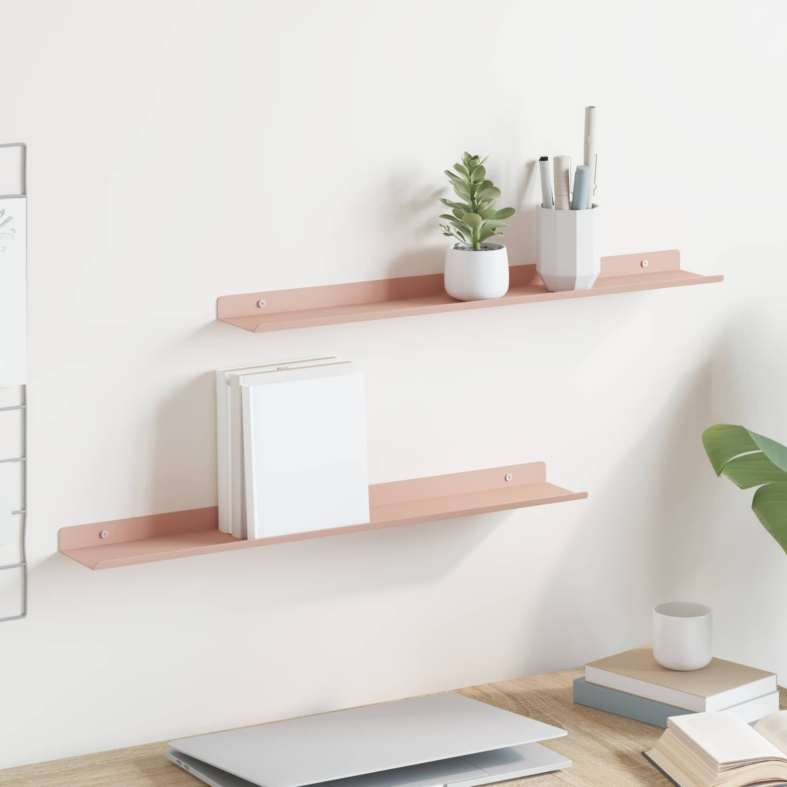 vidaXL Schwebendes Regal 2 pcs Rosa 60 x 8,5 x 2,5 cm Stahl