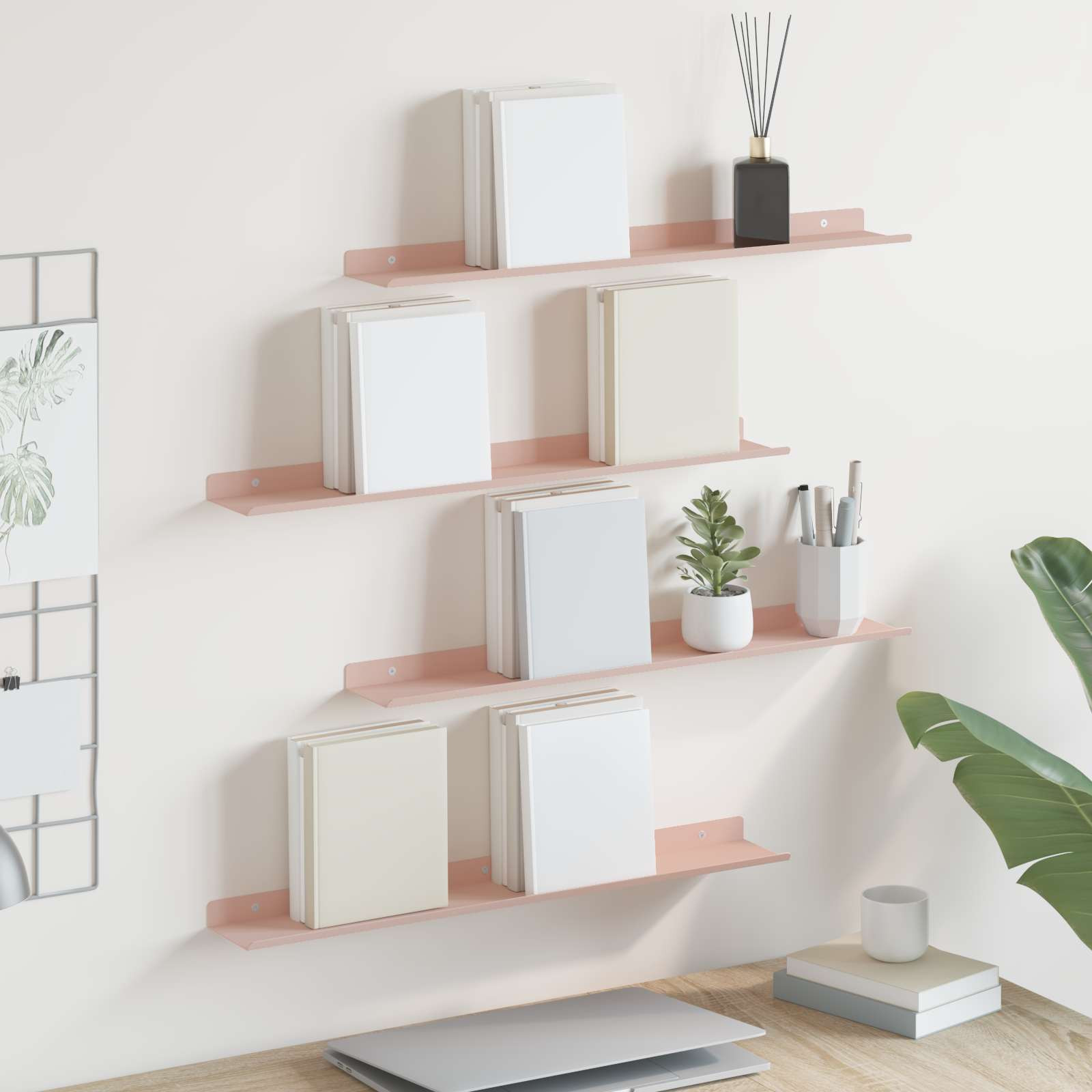 vidaXL Schwebendes Regal 4 pcs Rosa 60 x 8,5 x 2,5 cm Stahl