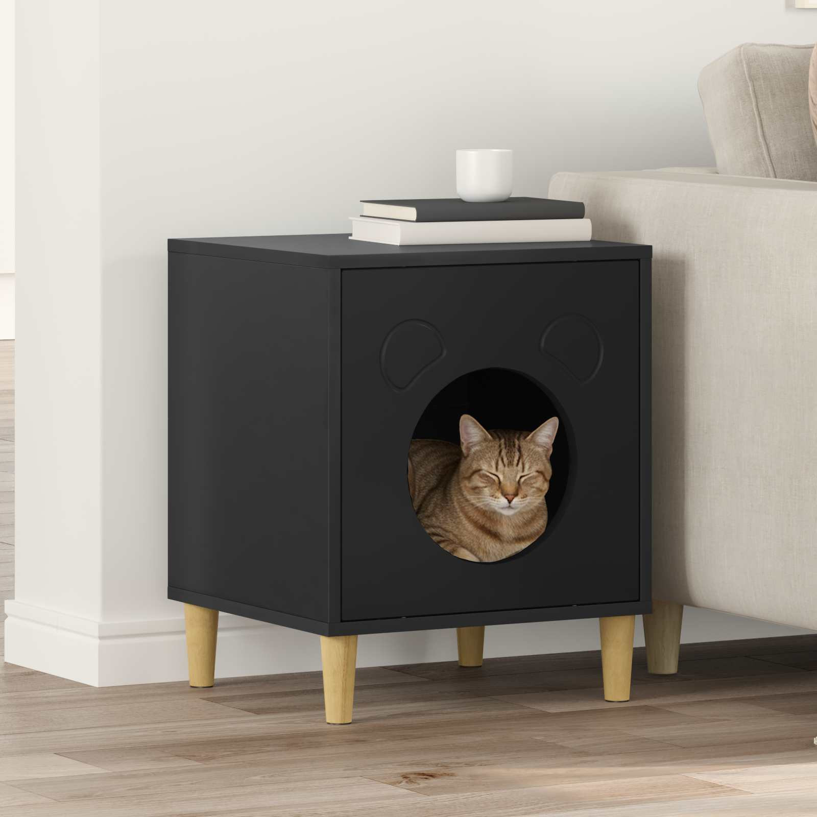 vidaXL Katzenhaus Schwarz 42,5 x 40 x 53 cm Holzwerkstoff