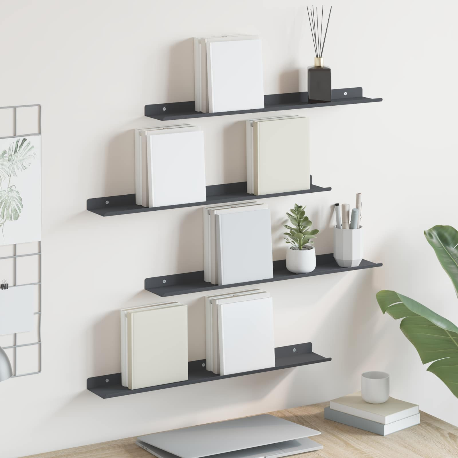 vidaXL Schwebendes Regal 4 pcs Anthrazit 60 x 8,5 x 2,5 cm Stahl