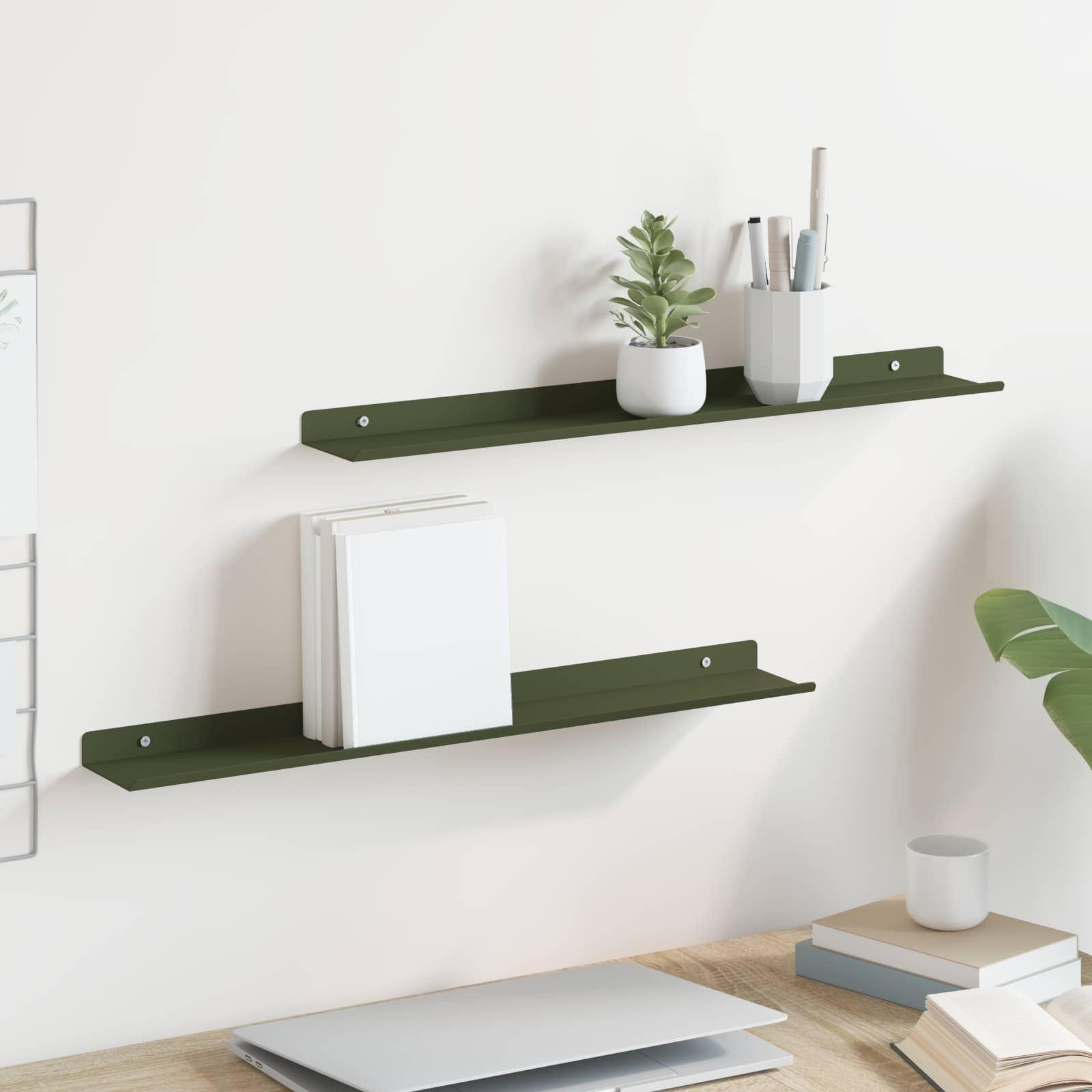 vidaXL Schwebendes Regal 2 pcs Olive Grün 60 x 8,5 x 2,5 cm Stahl