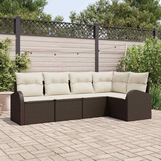 vidaXL Sofa Set mit Kissen 5 pcs Braun Polyester