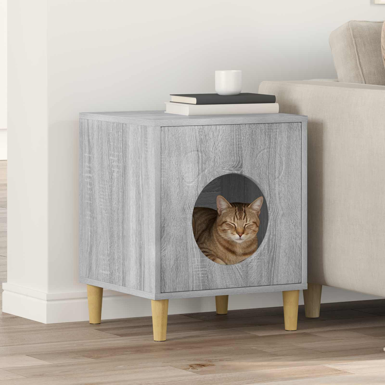 vidaXL Katzenhaus Graues Sonoma 42,5 x 40 x 53 cm Holzwerkstoff