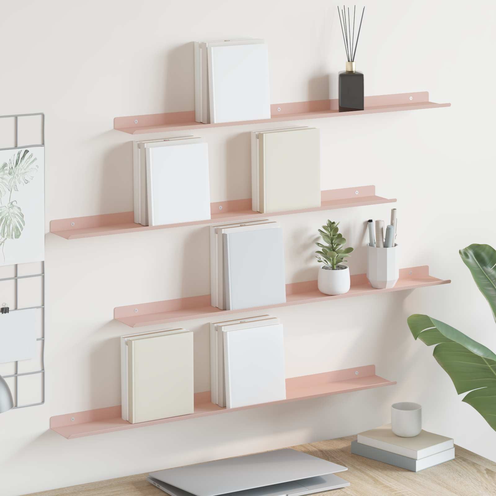 vidaXL Schwebendes Regal Wandmontiert 4 pcs Rosa 80 x 9 x 2,5 cm Stahl