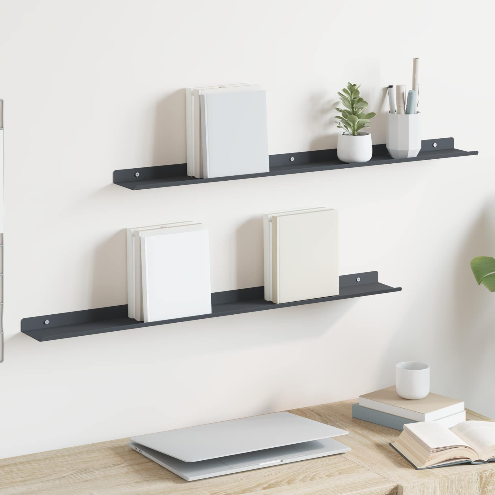 vidaXL Schwebendes Regal 2 pcs Anthrazit 80 x 9 x 2,5 cm Stahl