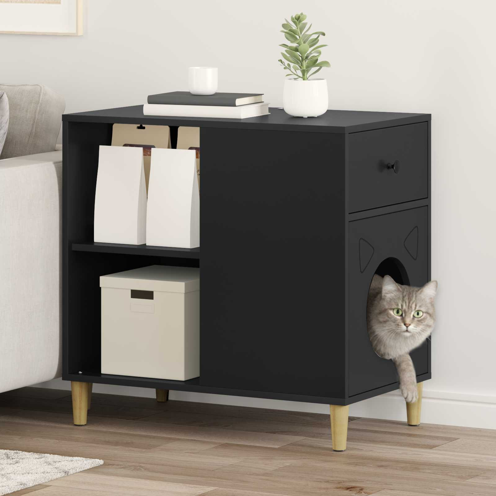 vidaXL Katzenhaus Schwarz 72 x 42,5 x 70 cm Holzwerkstoff