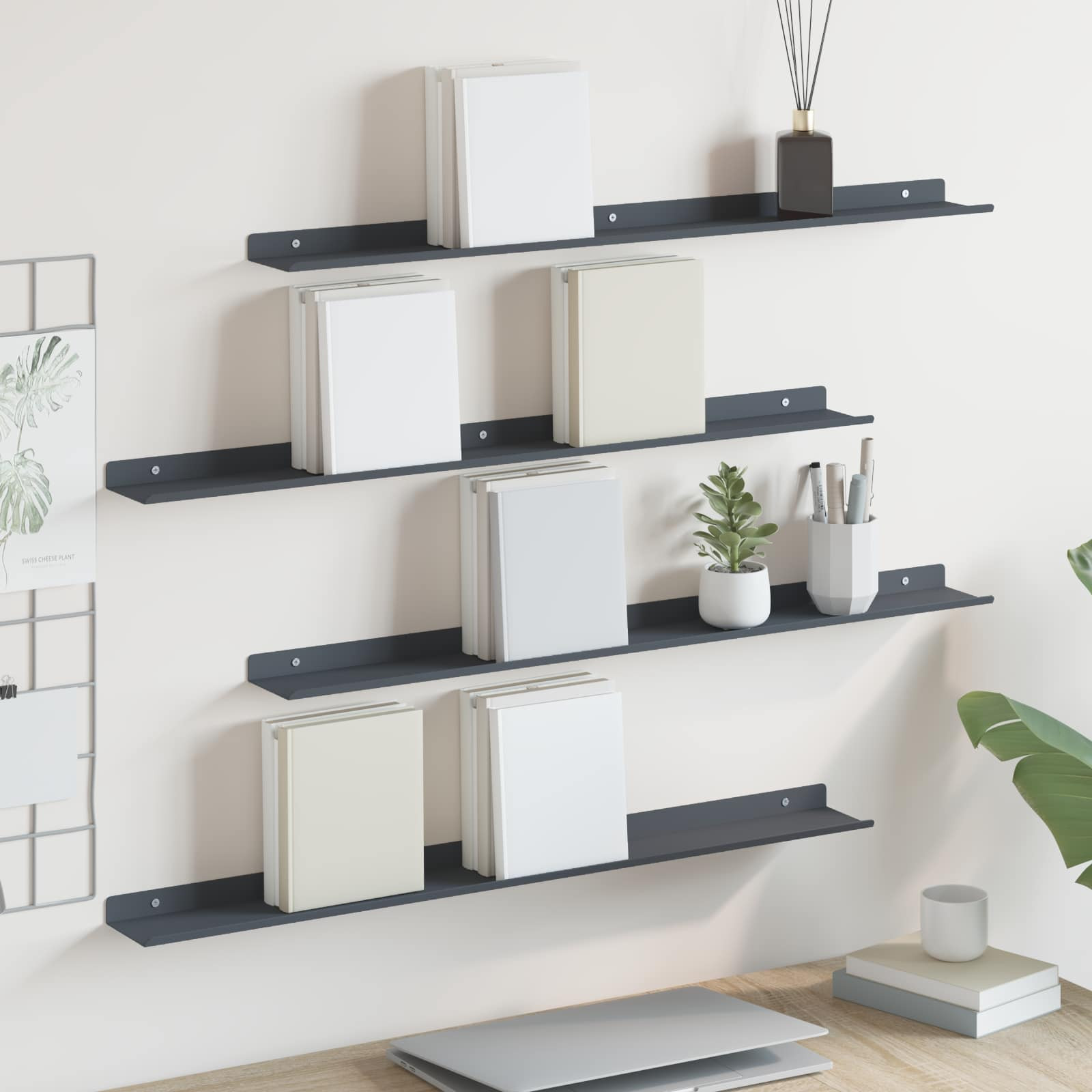 vidaXL Schwebendes Regal 4 pcs Anthrazit 80 x 9 x 2,5 cm Stahl