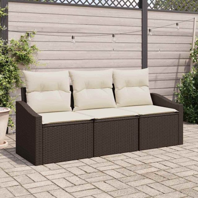 vidaXL Sofa Set mit Kissen 3 pcs Braun Poly-Rattan