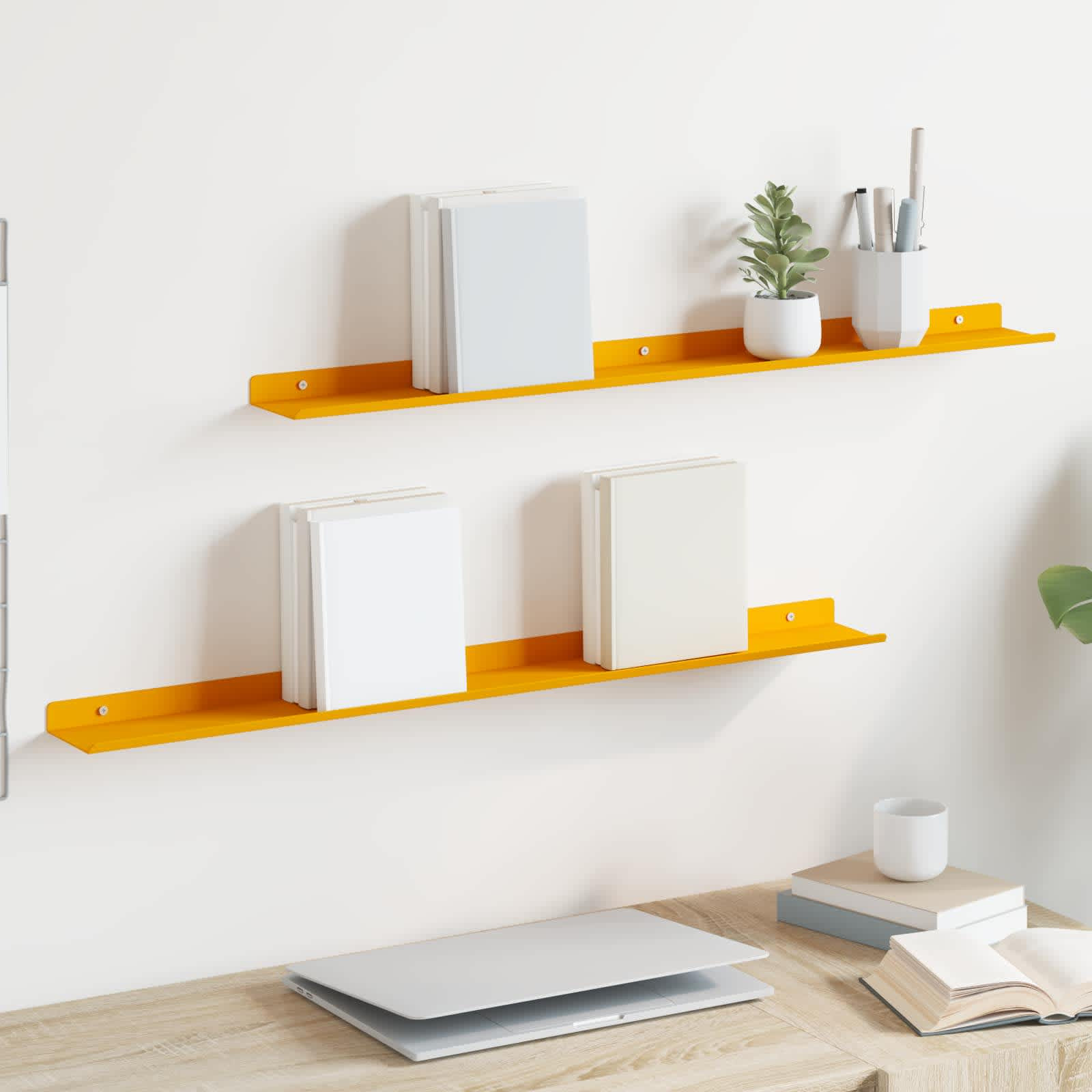 vidaXL Schwebendes Regal 2 pcs Senfgelb 80 x 9 x 2,5 cm Stahl