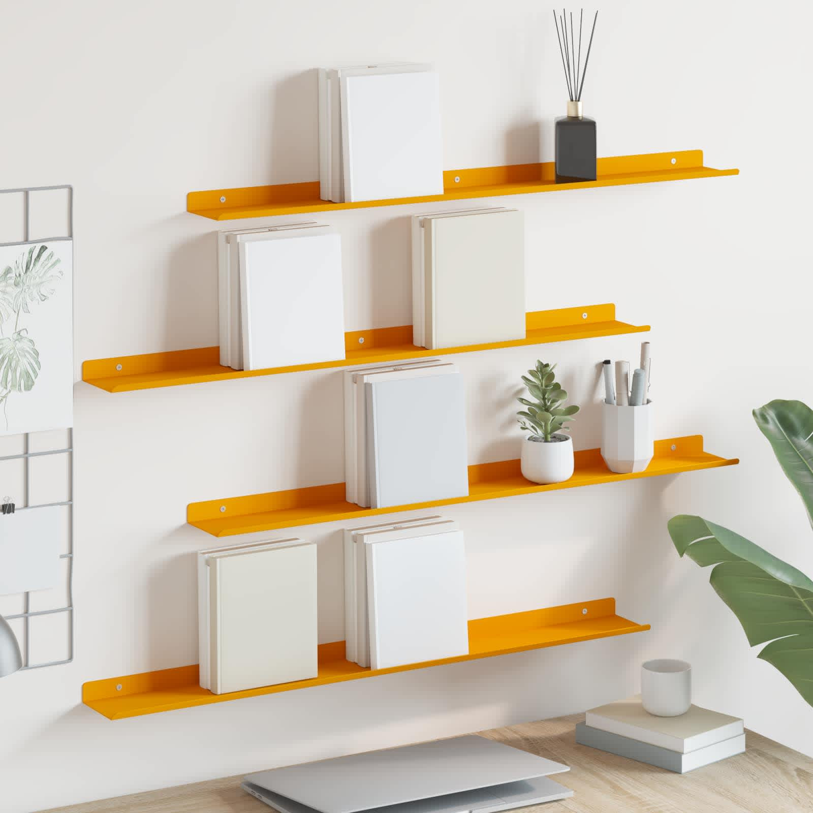 vidaXL Schwebendes Regal 4 pcs Senfgelb 80 x 9 x 2,5 cm Stahl