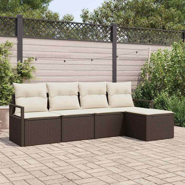 vidaXL Sofa Set 5 pcs Braun Poly-Rattan