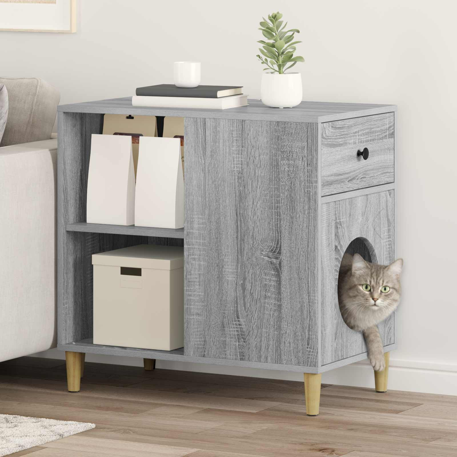 vidaXL Katzenhaus Graues Sonoma 72 x 42,5 x 70 cm Holzwerkstoff